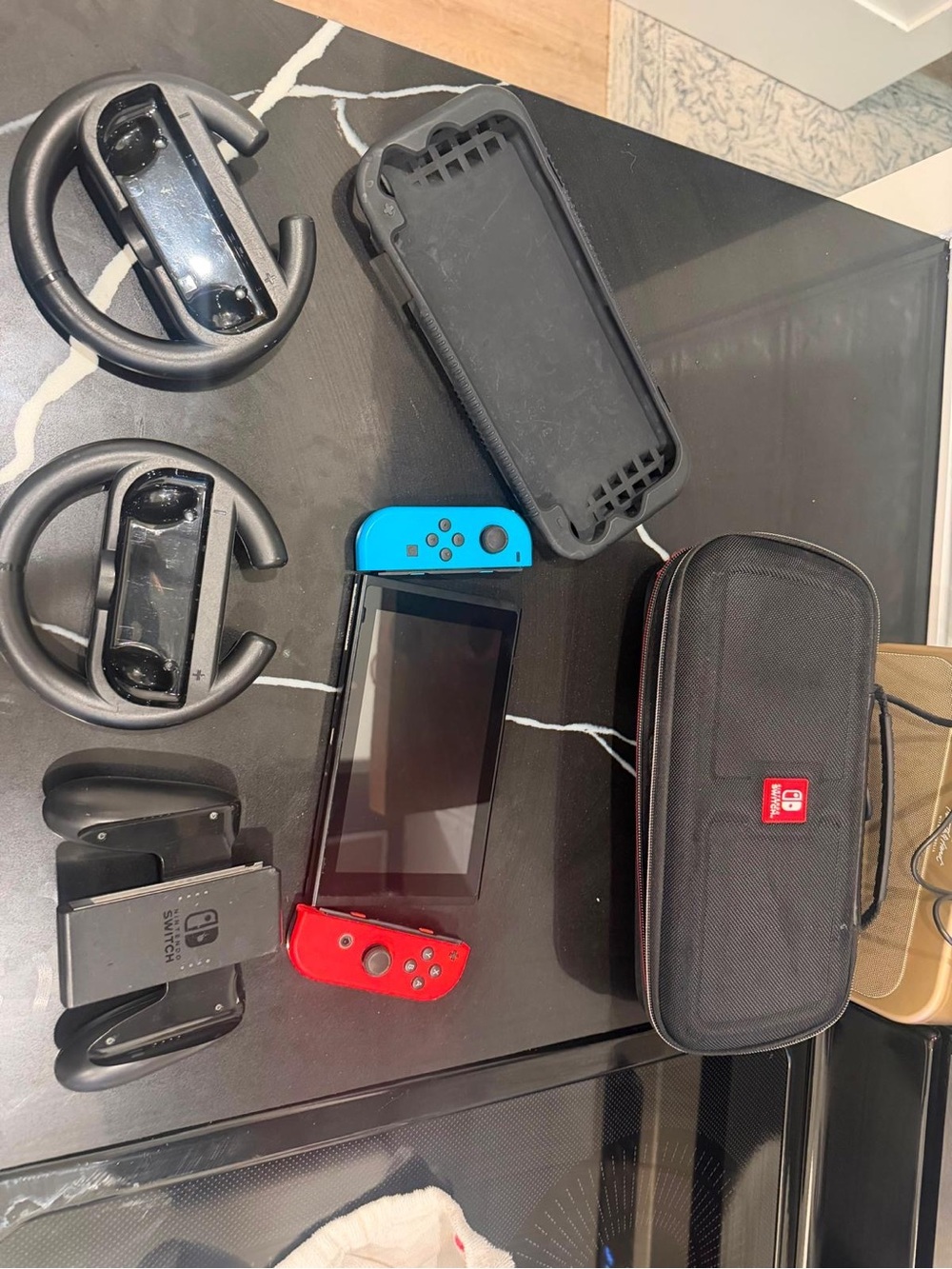 Nintendo Switch with Neon Red & Neon Blue Joy-Con and Accessories